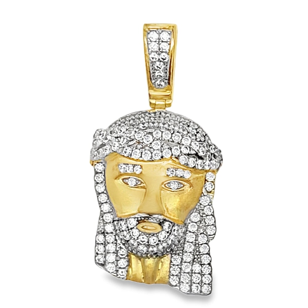 Mini Jesus CZ Pendant .925 Sterling Silver Yellow Gold HipHopBling