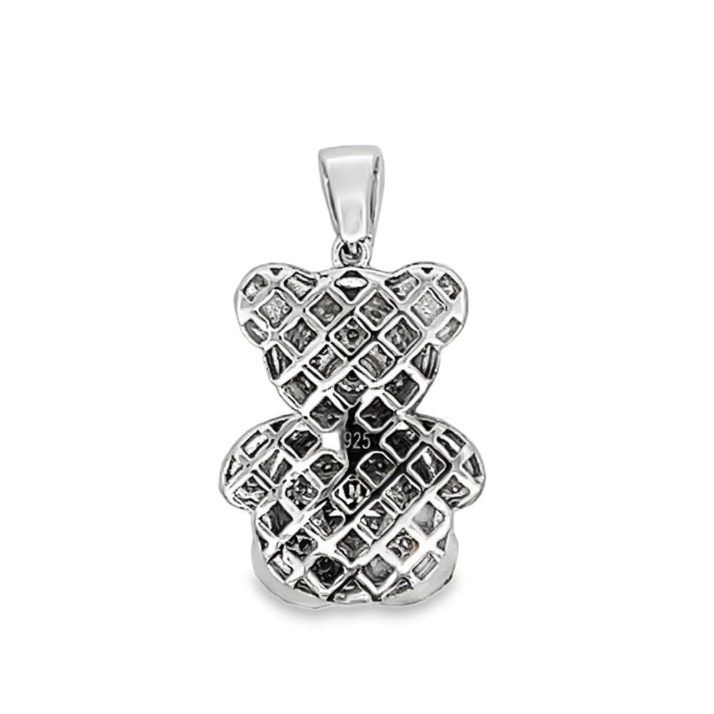 Mini Teddy Bear Heart Iced Out Moissanite Pendant .925 Sterling Silver HipHopBling