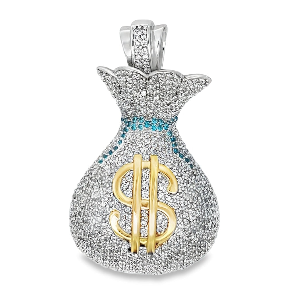 Money Bag CZ Pendant .925 Sterling Silver HipHopBling