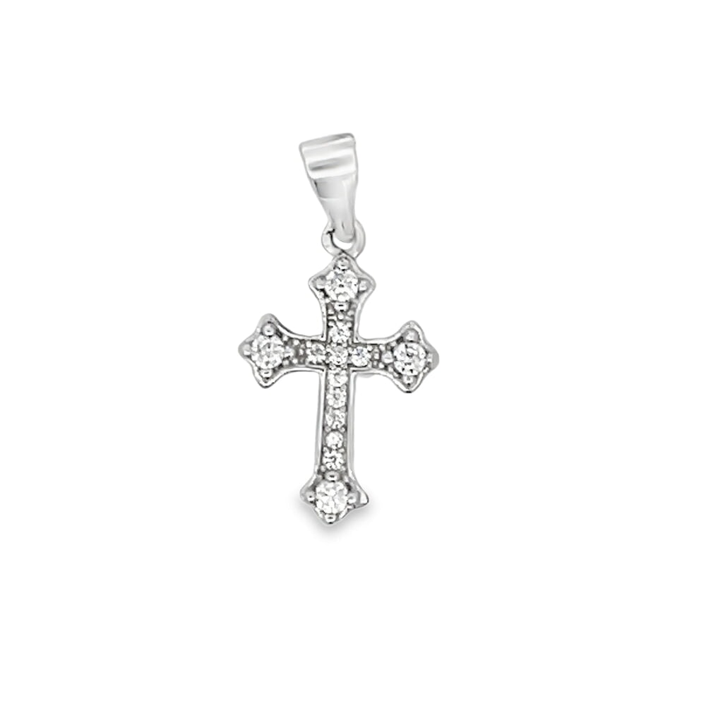 Nano Pointed Cross Pendant .925 Sterling Silver White Gold HipHopBling