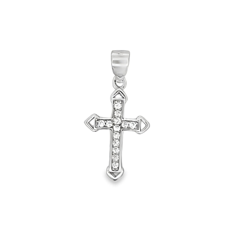 Nano Sharp Cross Pendant .925 Sterling Silver White Gold HipHopBling