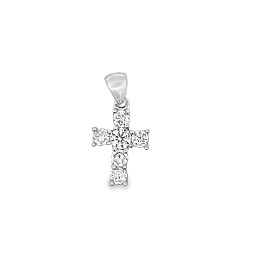 Nano Tennis Cross Pendant .925 Sterling Silver White Gold HipHopBling