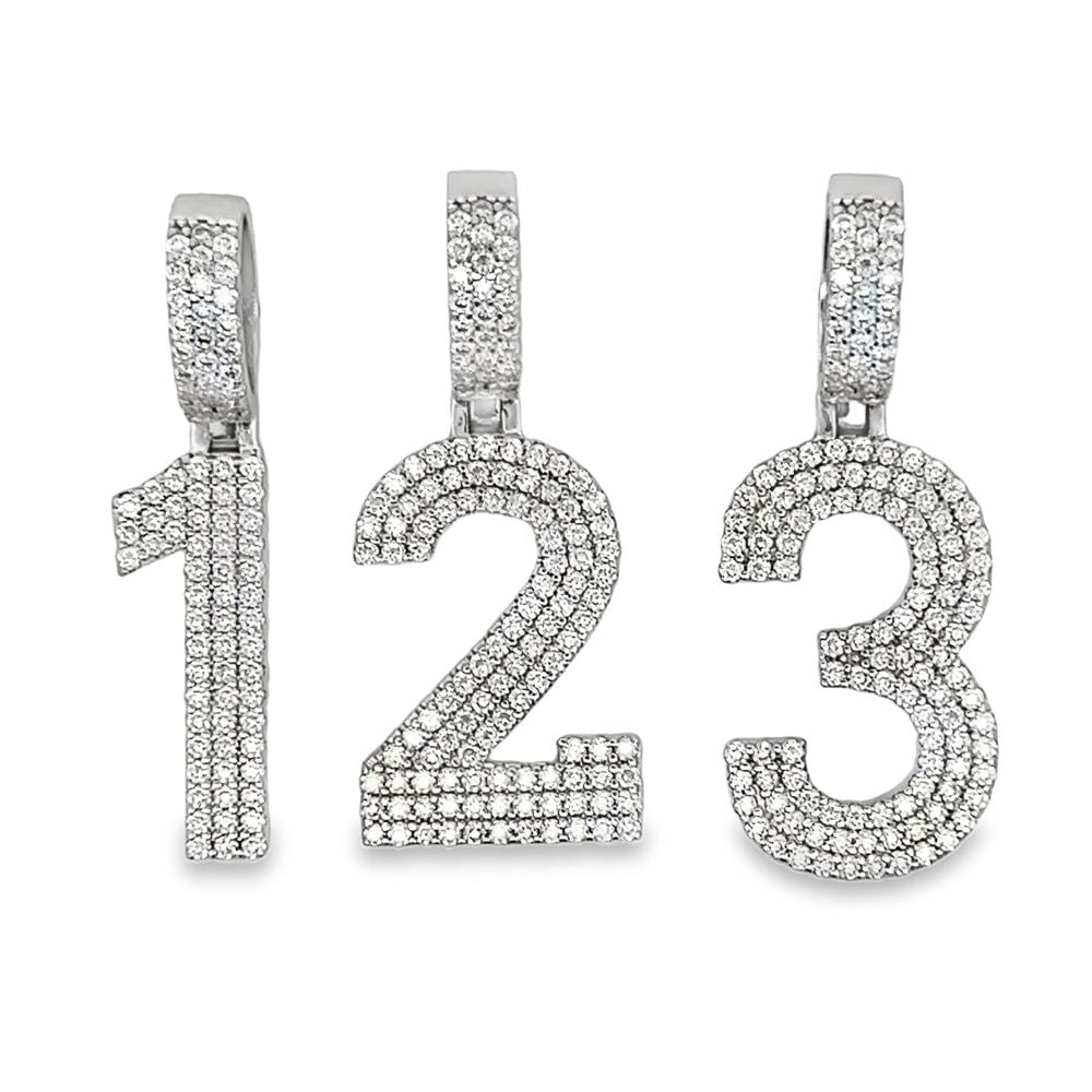 Number Block Font Iced Out Moissanite Pendant .925 Silver 0-9 0 HipHopBling