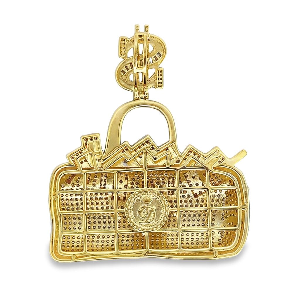 Overflowing Money Bag $ CZ Hip Hop Iced Out Pendant HipHopBling