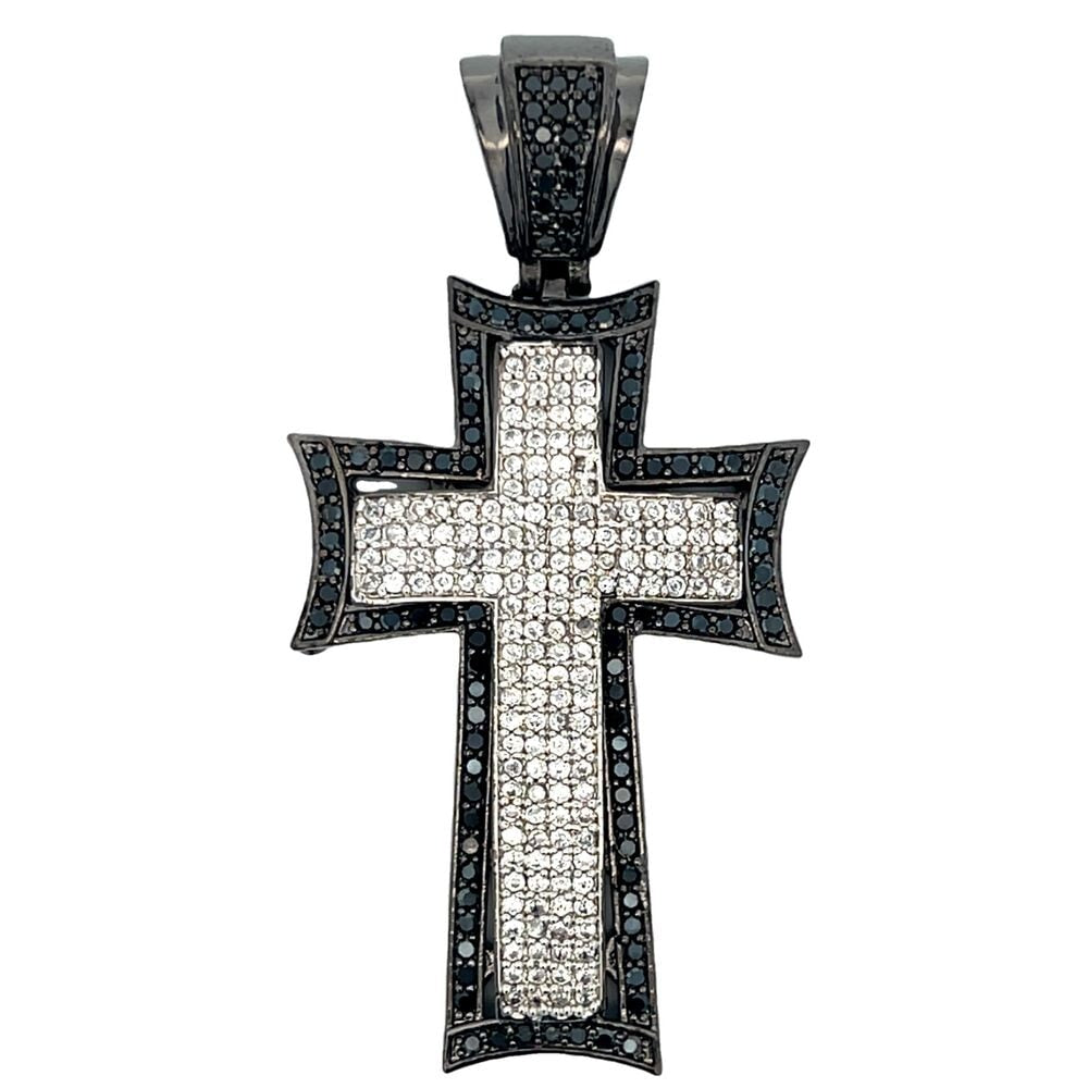 Pointed Black Border Cross CZ Iced Out Pendant HipHopBling