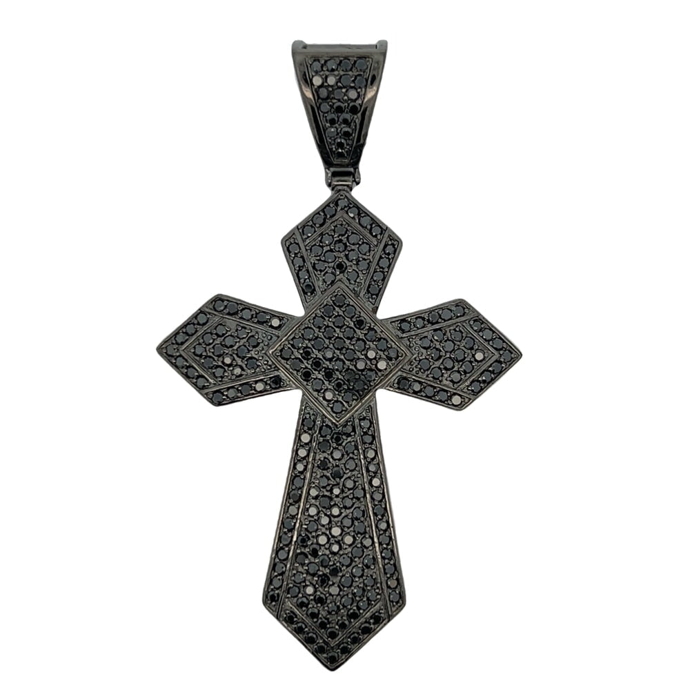 Pointed Black Cross CZ Pendant .925 Sterling Silver HipHopBling