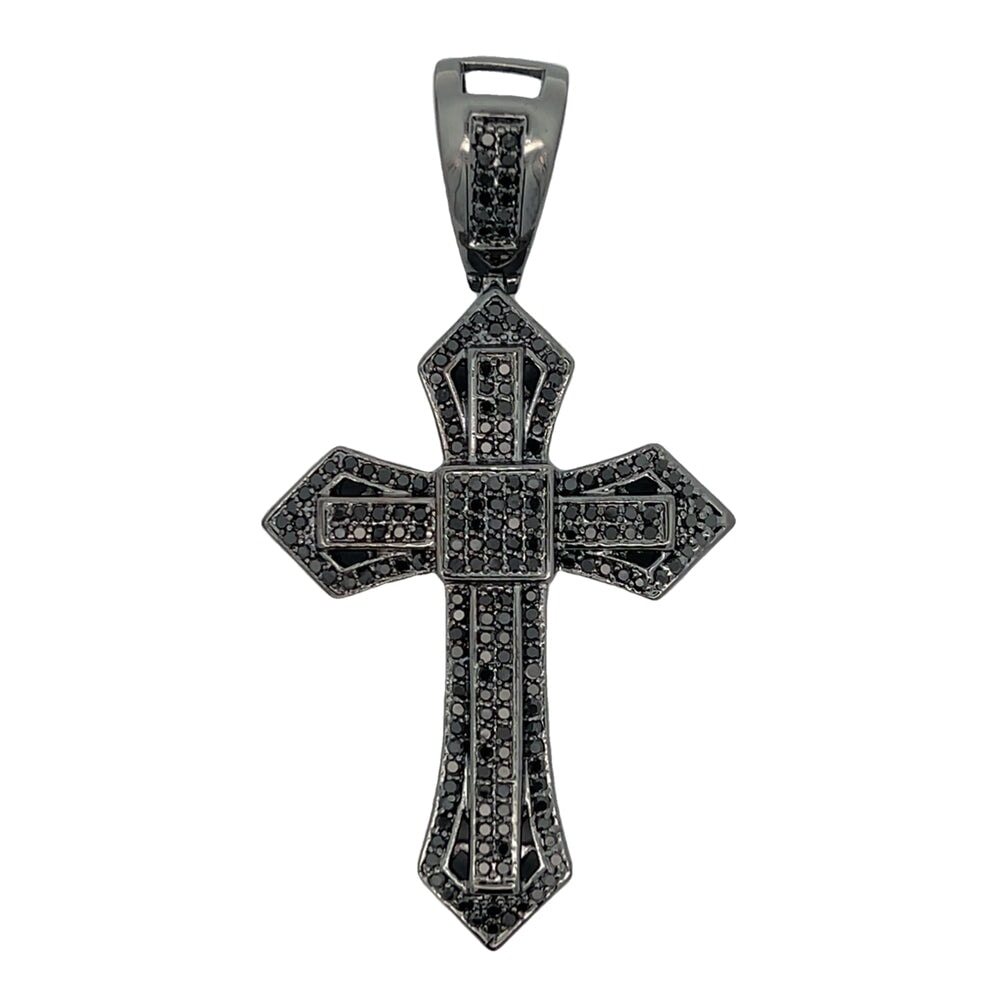 Pointy Black Cross CZ Pendant .925 Sterling Silver HipHopBling