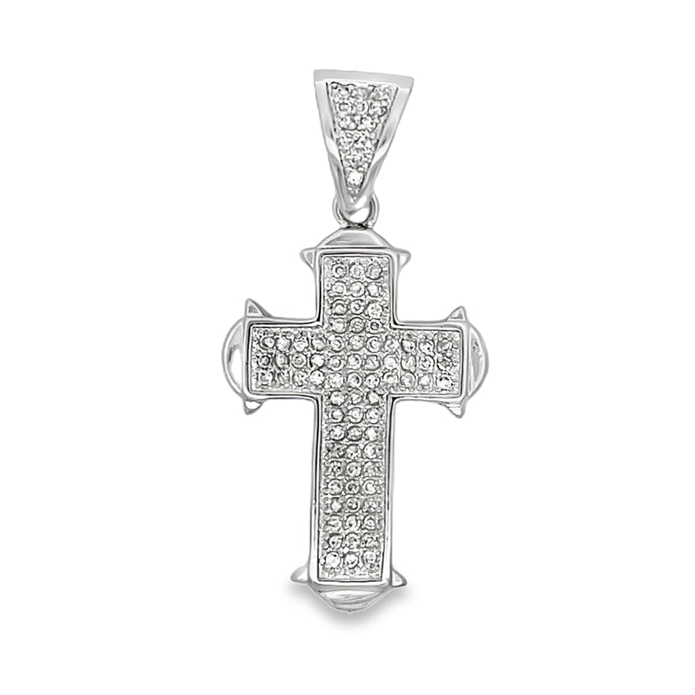 Polished Edge Cross CZ Pendant .925 Sterling Silver HipHopBling