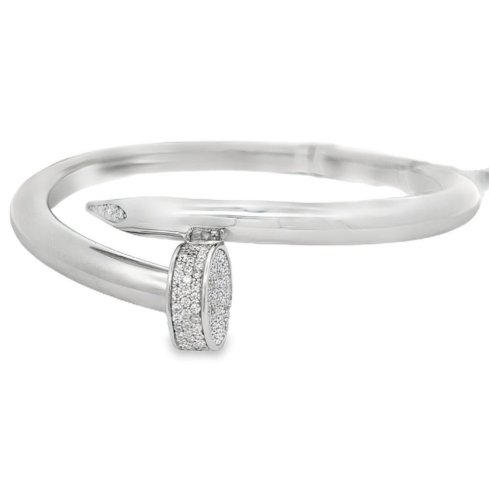 Polished Nail Moissanite Bangle .925 Sterling Silver HipHopBling