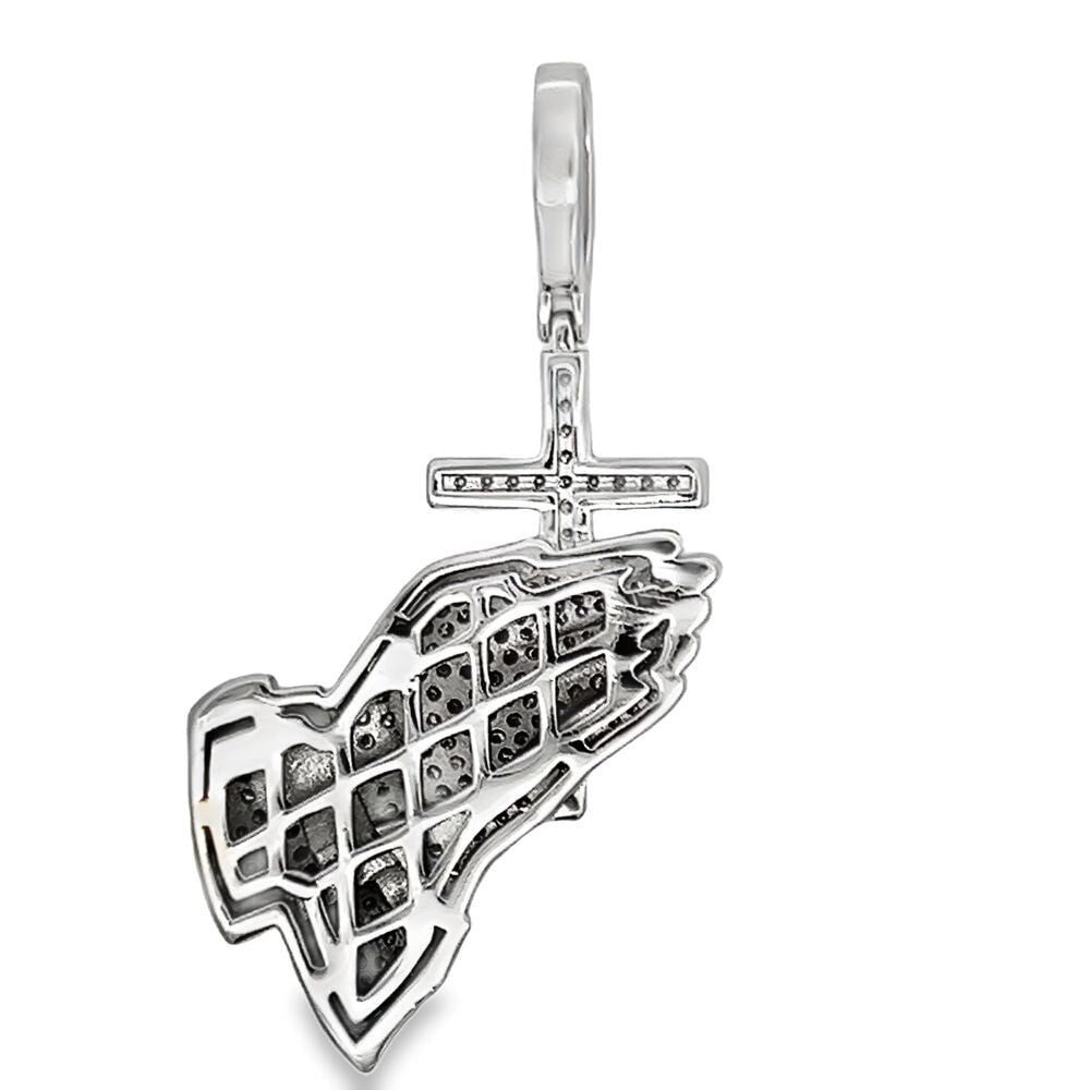 Prayer Hands Cross Iced Out Moissanite Pendant .925 Sterling Silver HipHopBling