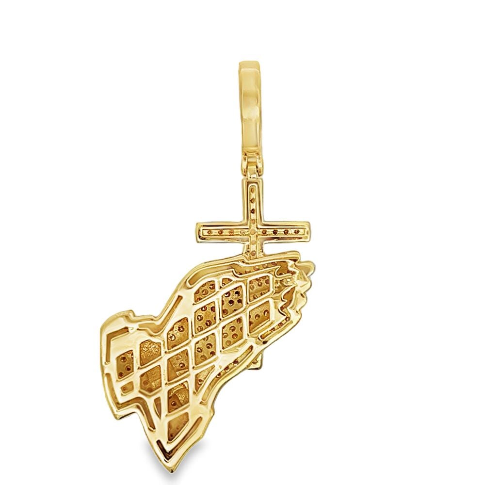 Prayer Hands Cross Iced Out Moissanite Pendant Gold .925 Sterling Silver HipHopBling