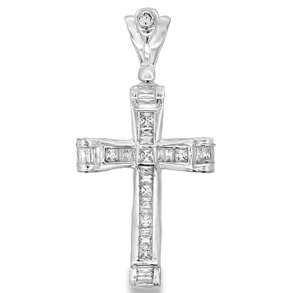 Princess Block Cross CZ Pendant .925 Sterling Silver HipHopBling