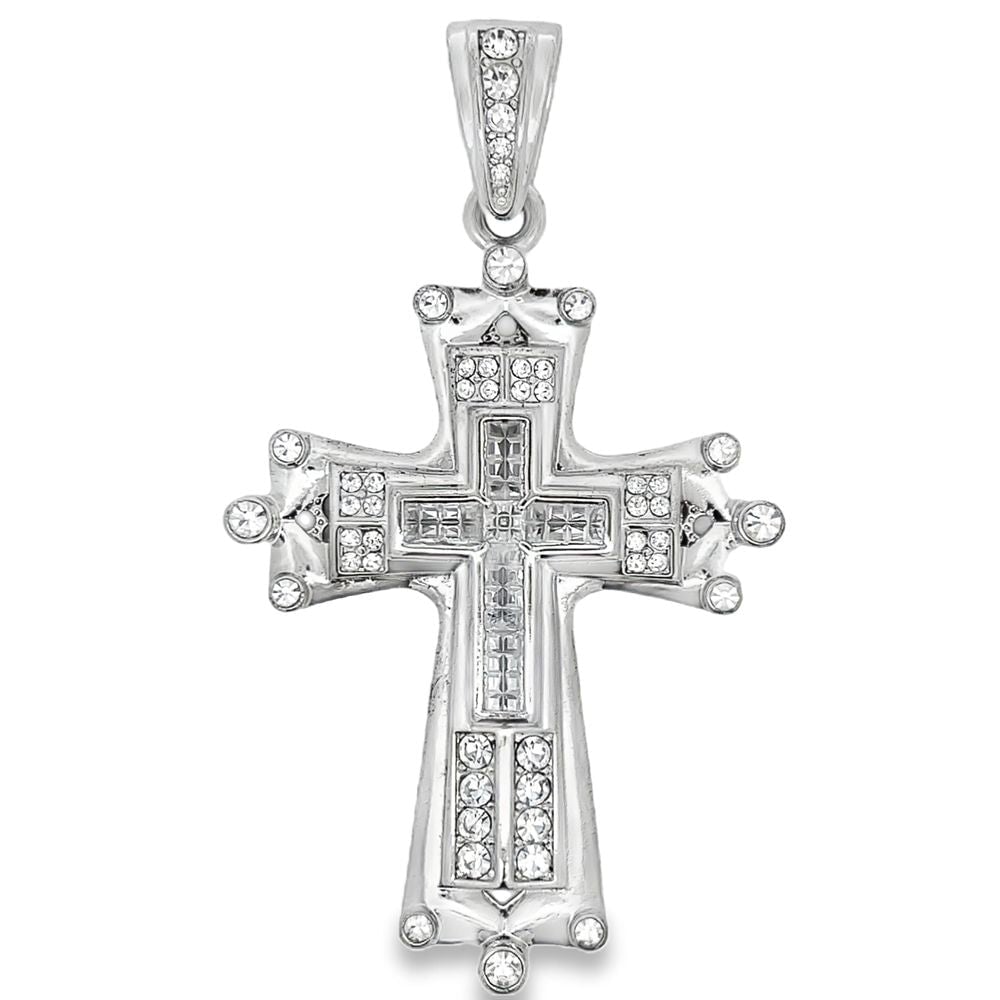 Princess Cut Ice Tip Cross CZ Iced Out Pendant HipHopBling