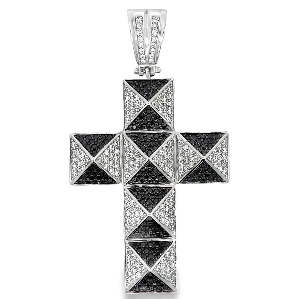 Pyramid Black & White Cross CZ Iced Out Pendant HipHopBling