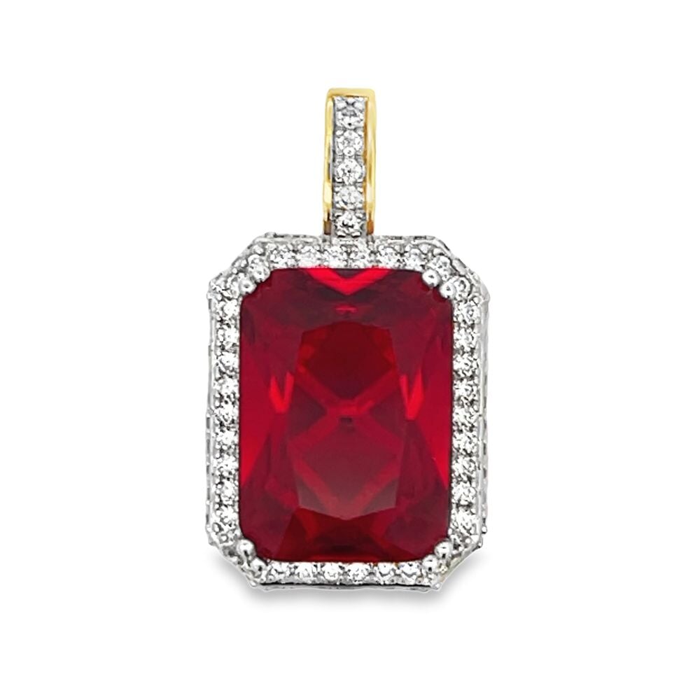 Red Gem CZ Iced Out Pendant HipHopBling