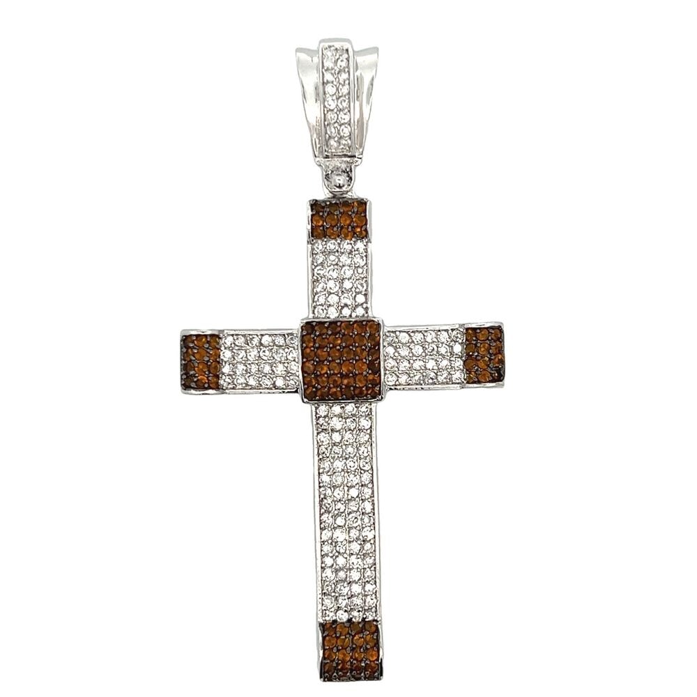 Red & White Pave CZ Iced Out Cross Pendant HipHopBling