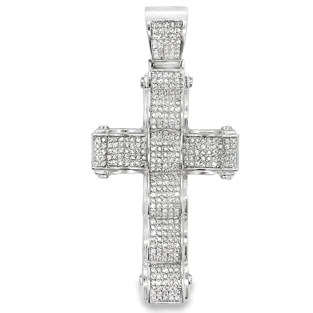 Ribbed Cross CZ Iced Out Pendant HipHopBling