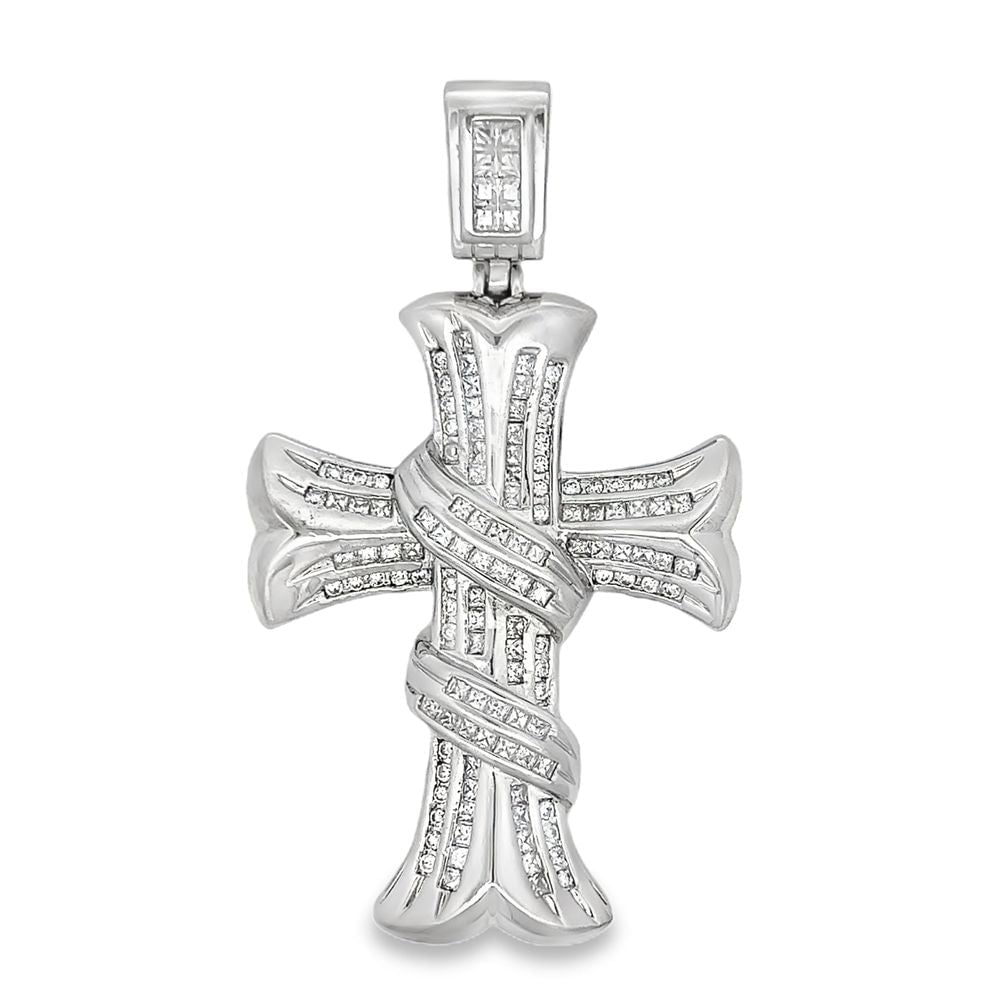 Ribbon CZ Iced Out Cross Pendant HipHopBling