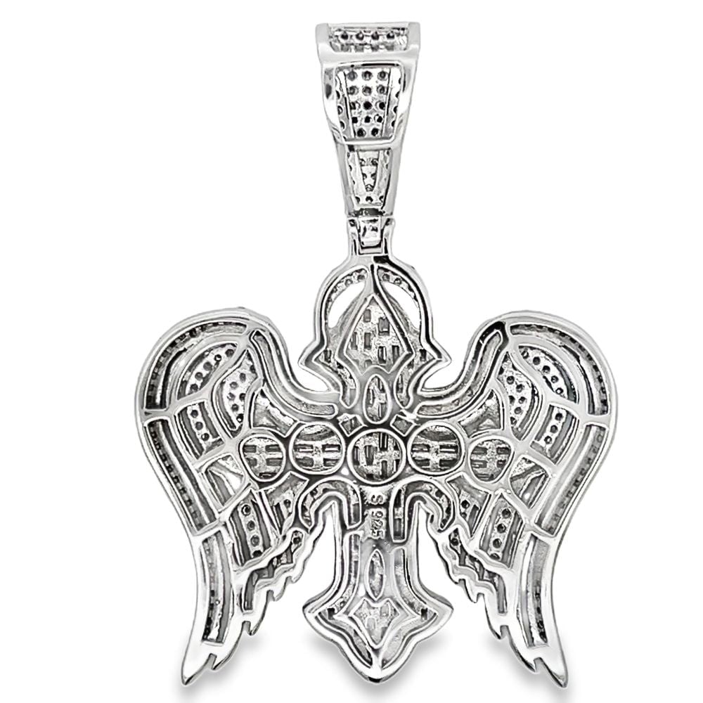 Sharp Cross Wings Baguette Iced Out Moissanite Pendant .925 Silver HipHopBling