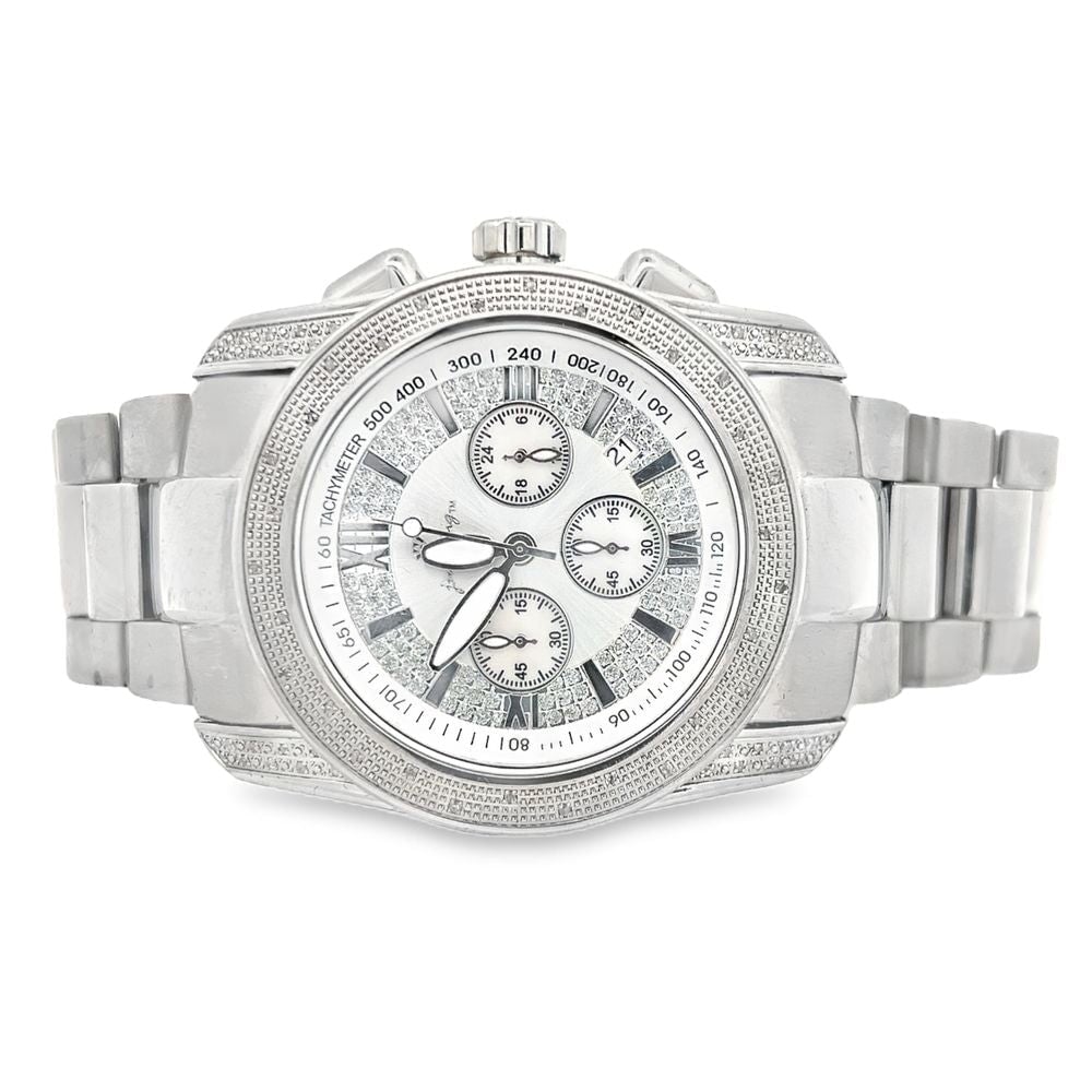 Silver Chrono Dial .30cttw Real Diamond Hip Hop Watch HipHopBling