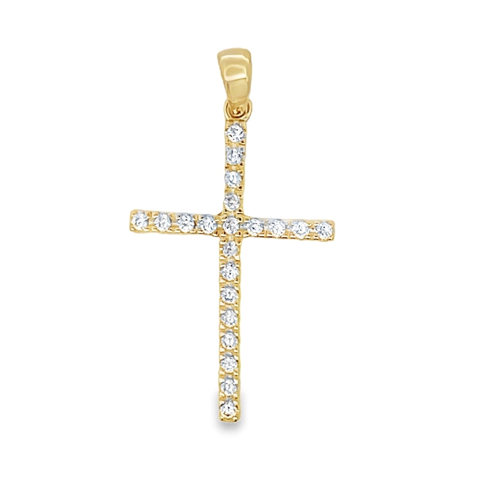 Skinny Tennis Cross CZ Pendant Gold .925 Sterling Silver HipHopBling