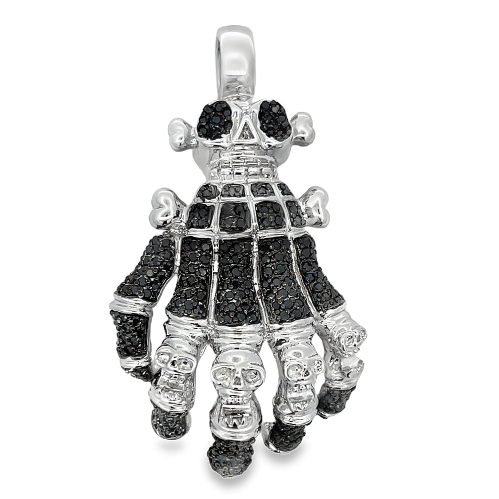 Skull Claw Black White CZ Pendant .925 Sterling Silver HipHopBling