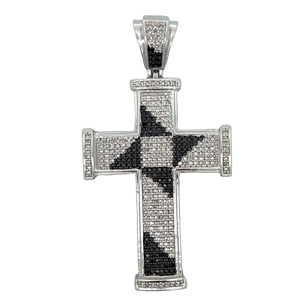 Spiral Cross Black & White CZ Iced Out Pendant HipHopBling