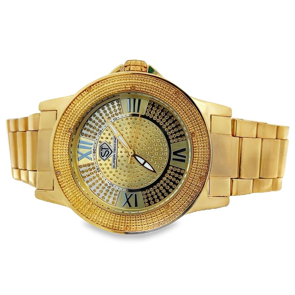 Sport Dial Gold Super Techno .10cttw Real Diamond Watch HipHopBling