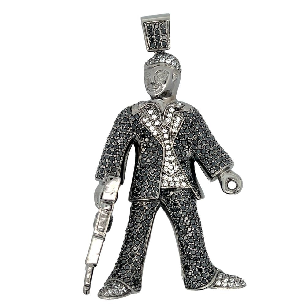 Suit Guy with Gun Black CZ Iced Out Pendant HipHopBling