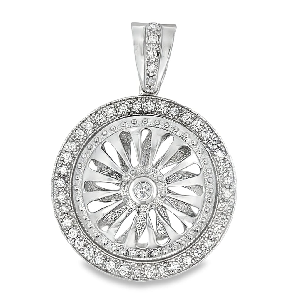 Super Spoke Rim Spinner CZ Pendant .925 Sterling Silver HipHopBling