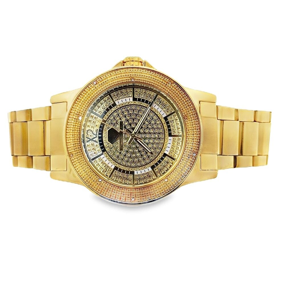 Super Techno Gold .10cttw Real Diamond Watch HipHopBling