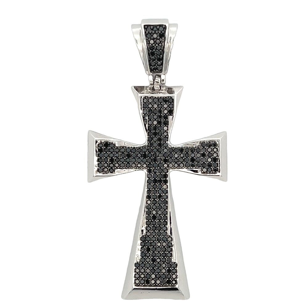 Tapered Cross Black CZ Iced Out Pendant HipHopBling