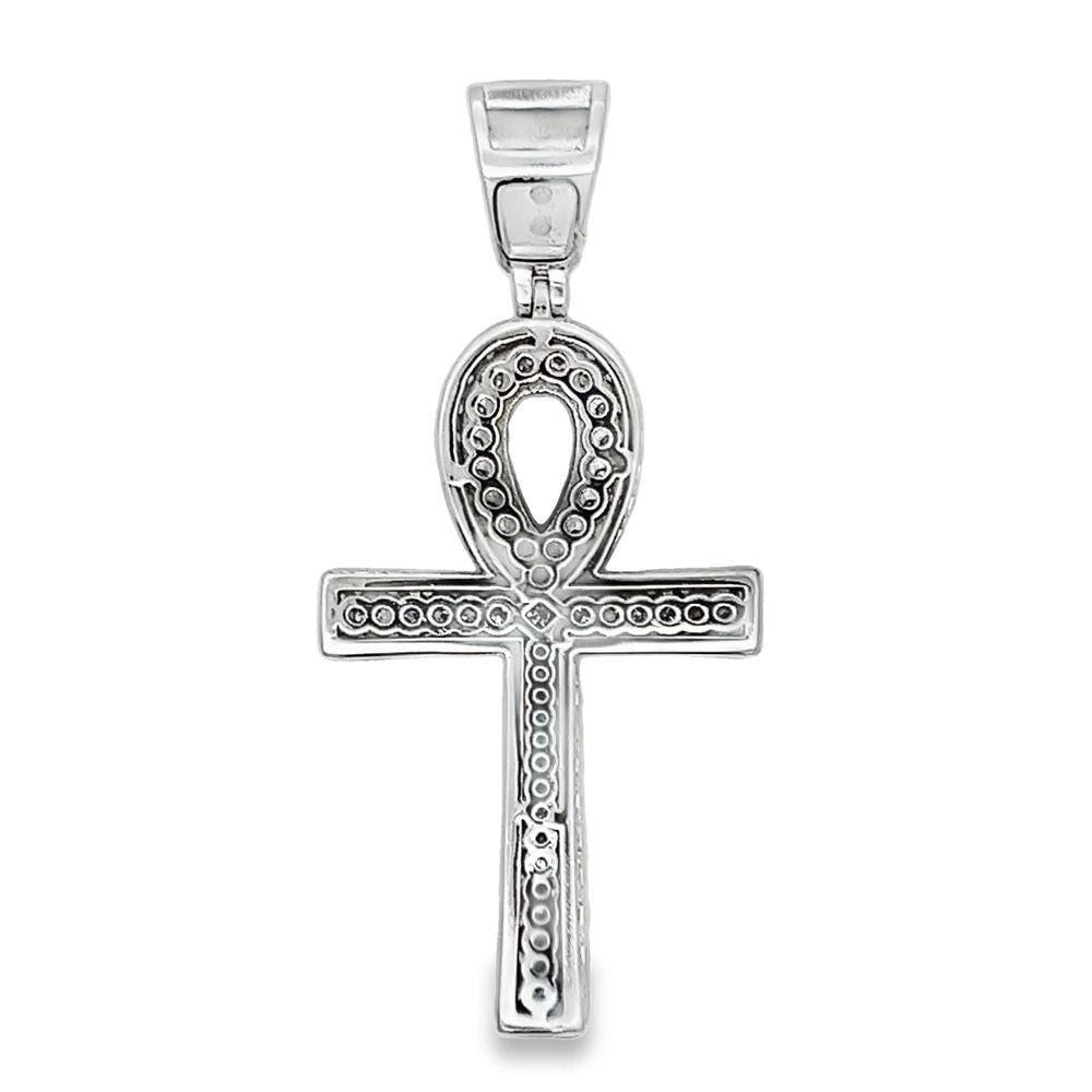 Tennis Ankh Cross Iced Out Moissanite Pendant .925 Sterling Silver HipHopBling