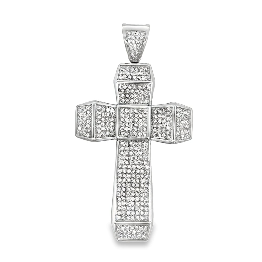 Thick Boss Cross CZ Pendant .925 Sterling Silver HipHopBling