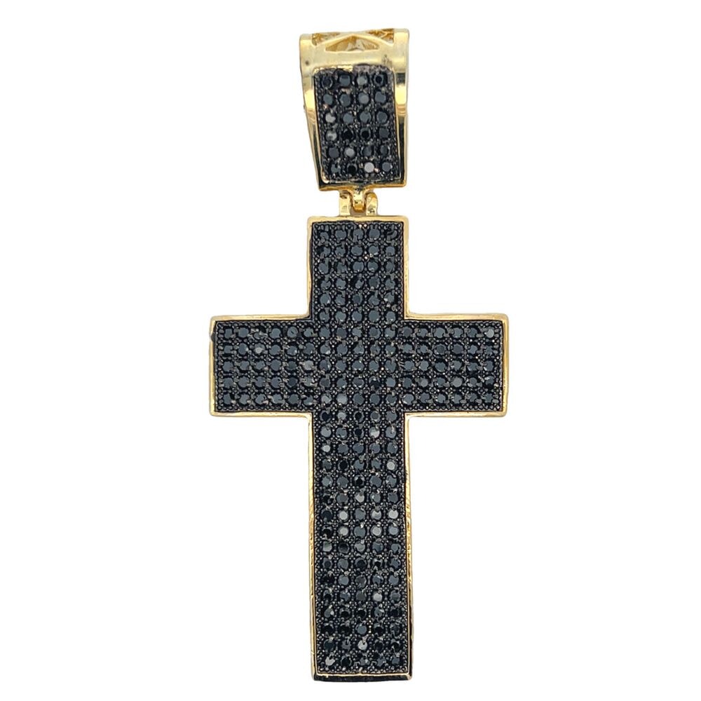 Thick Gold All Black CZ Cross Iced Out Pendant HipHopBling