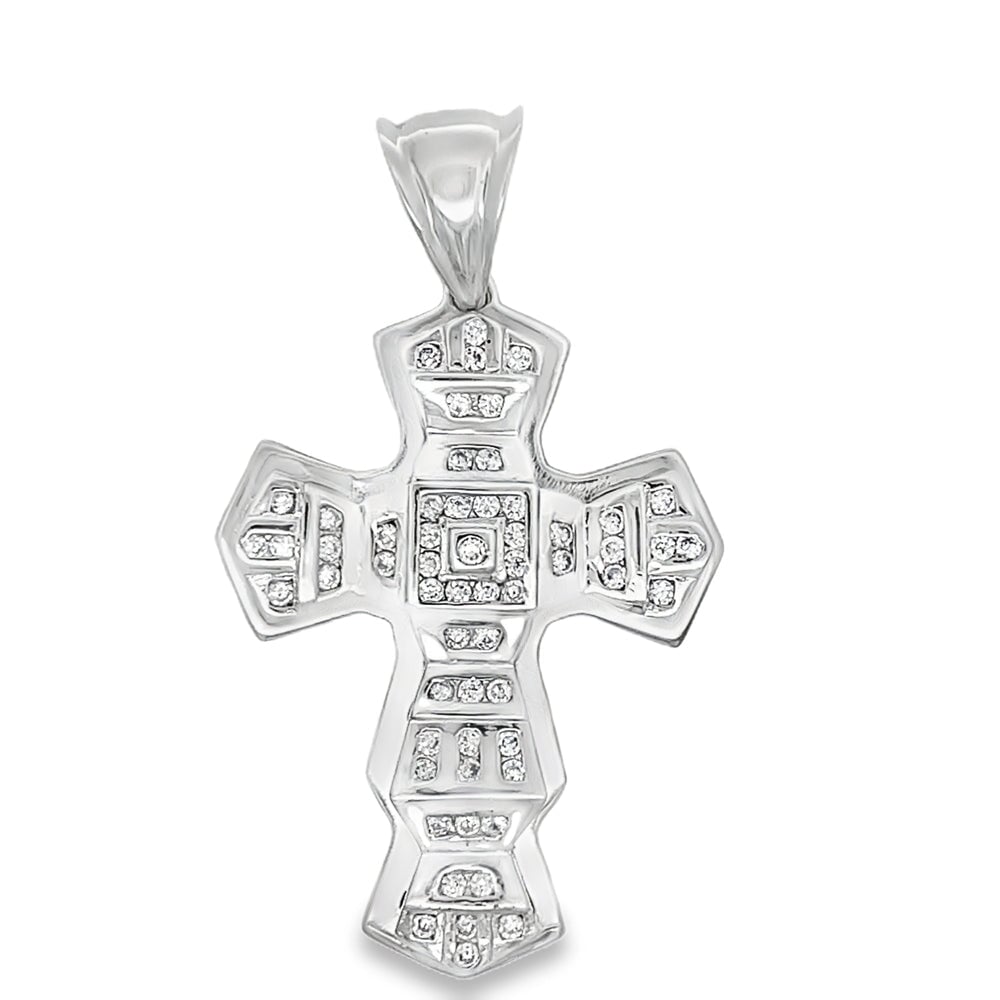 Thick Sharp Cross CZ Pendant .925 Sterling Silver HipHopBling