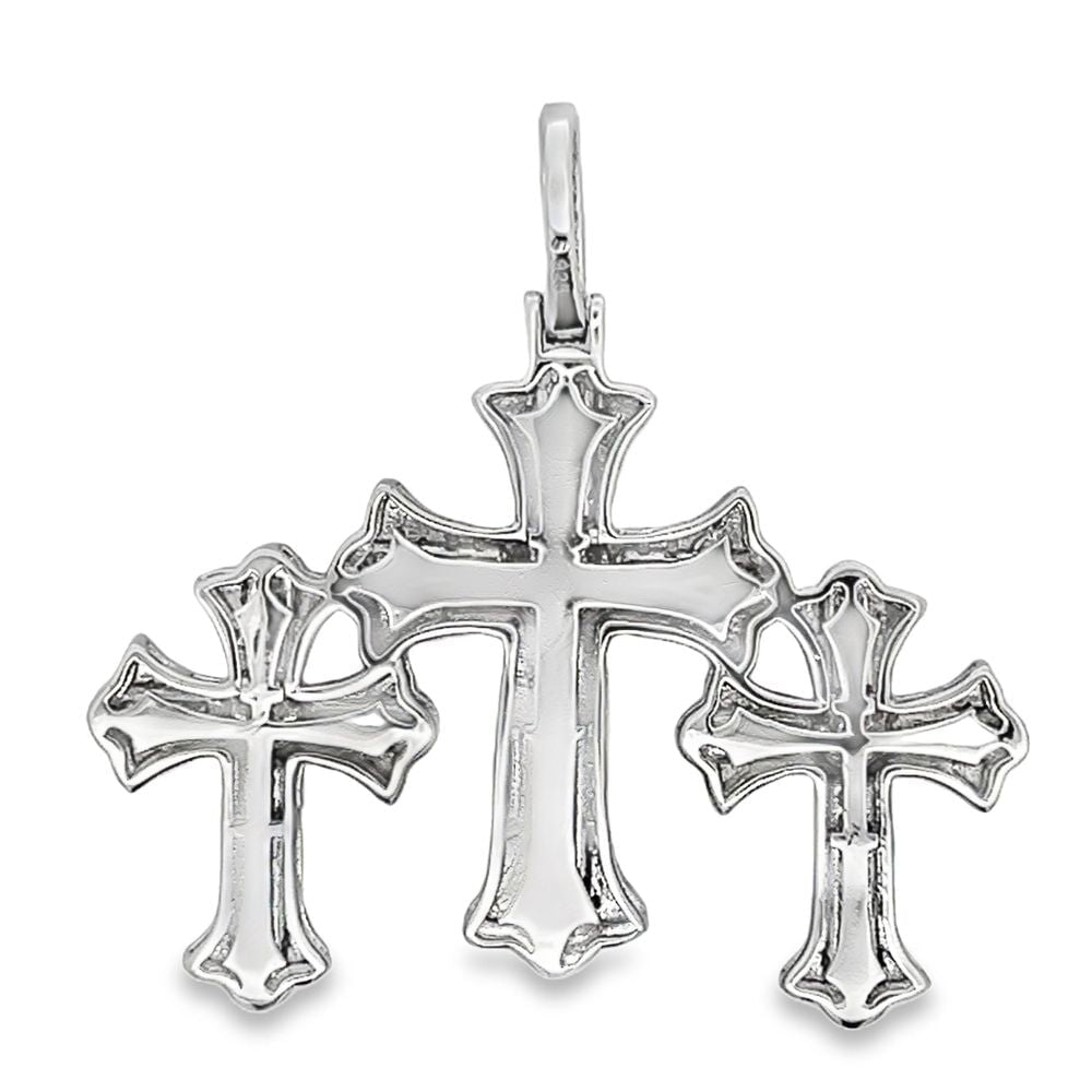 Triple Baguette Cross Iced Out Moissanite Pendant .925 Sterling Silver HipHopBling