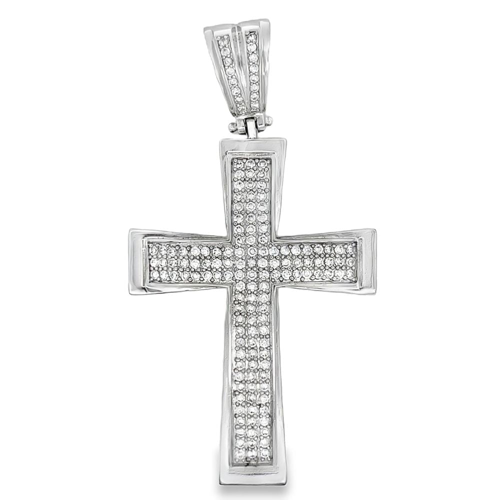 Triple Row Cross CZ Iced Out Pendant HipHopBling