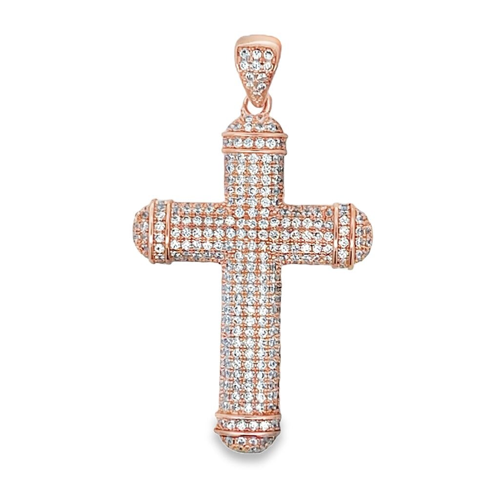 Tube Cross Rose Gold CZ Iced Out Pendant HipHopBling