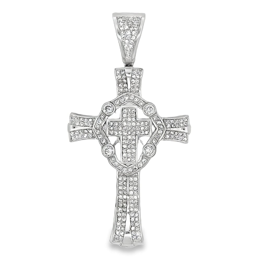 Unique Custom Cross CZ Pendant .925 Sterling Silver HipHopBling