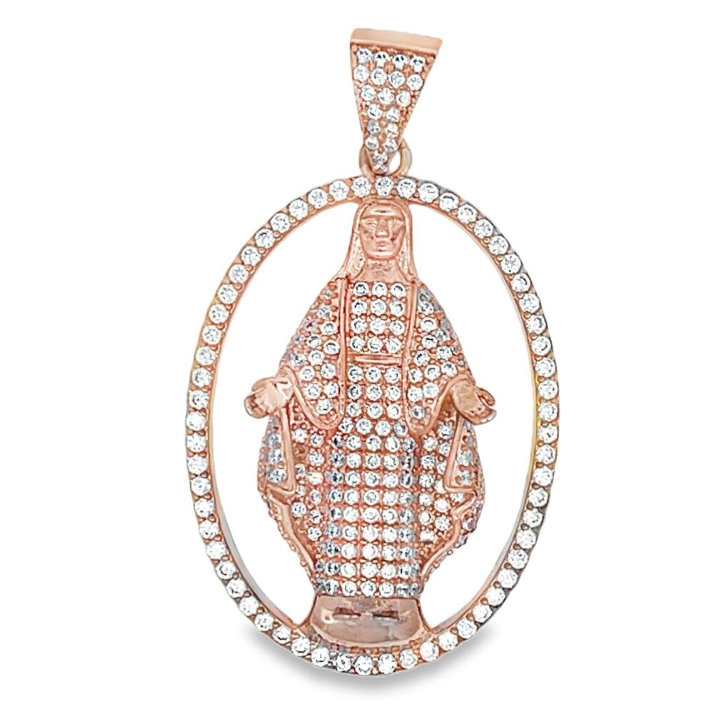 Virgin Mother Mary Rose Gold CZ Iced Out Pendant HipHopBling