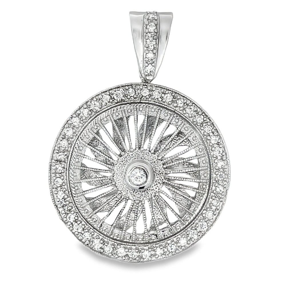 Wire Spoke Rim Spinner CZ Pendant .925 Sterling Silver HipHopBling