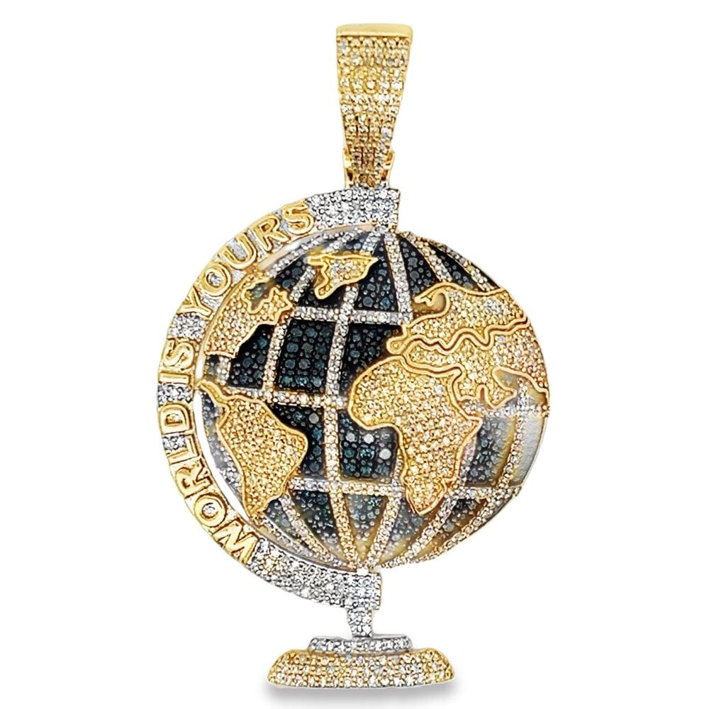 World Globe 1.85cttw Diamond Pendant 10K Yellow Gold HipHopBling