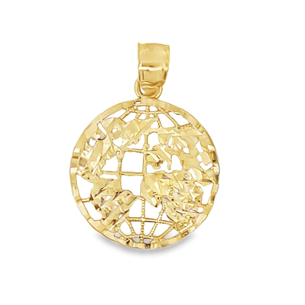 World Map Grid 10K Yellow Gold Pendant HipHopBling