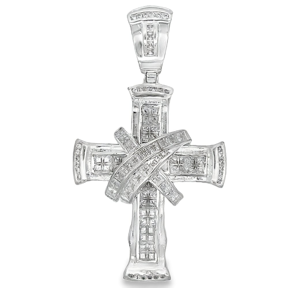 X Baguette Cross CZ Pendant .925 Sterling Silver HipHopBling