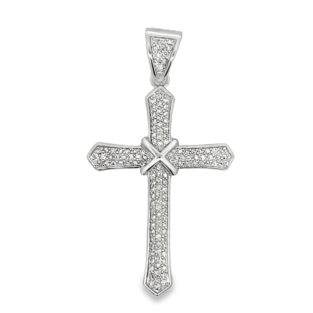 X Pointed Cross CZ Pendant .925 Sterling Silver HipHopBling