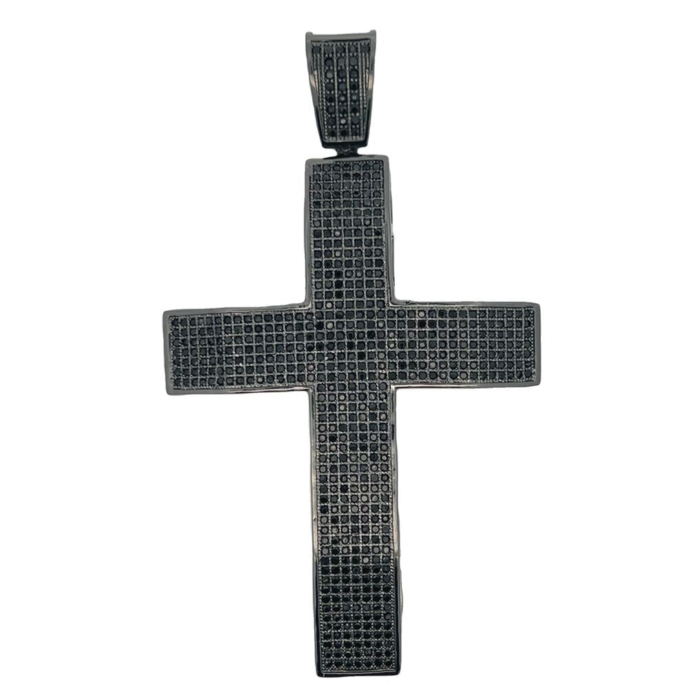 XL 7 Row All Black CZ Cross Iced Out Pendant HipHopBling