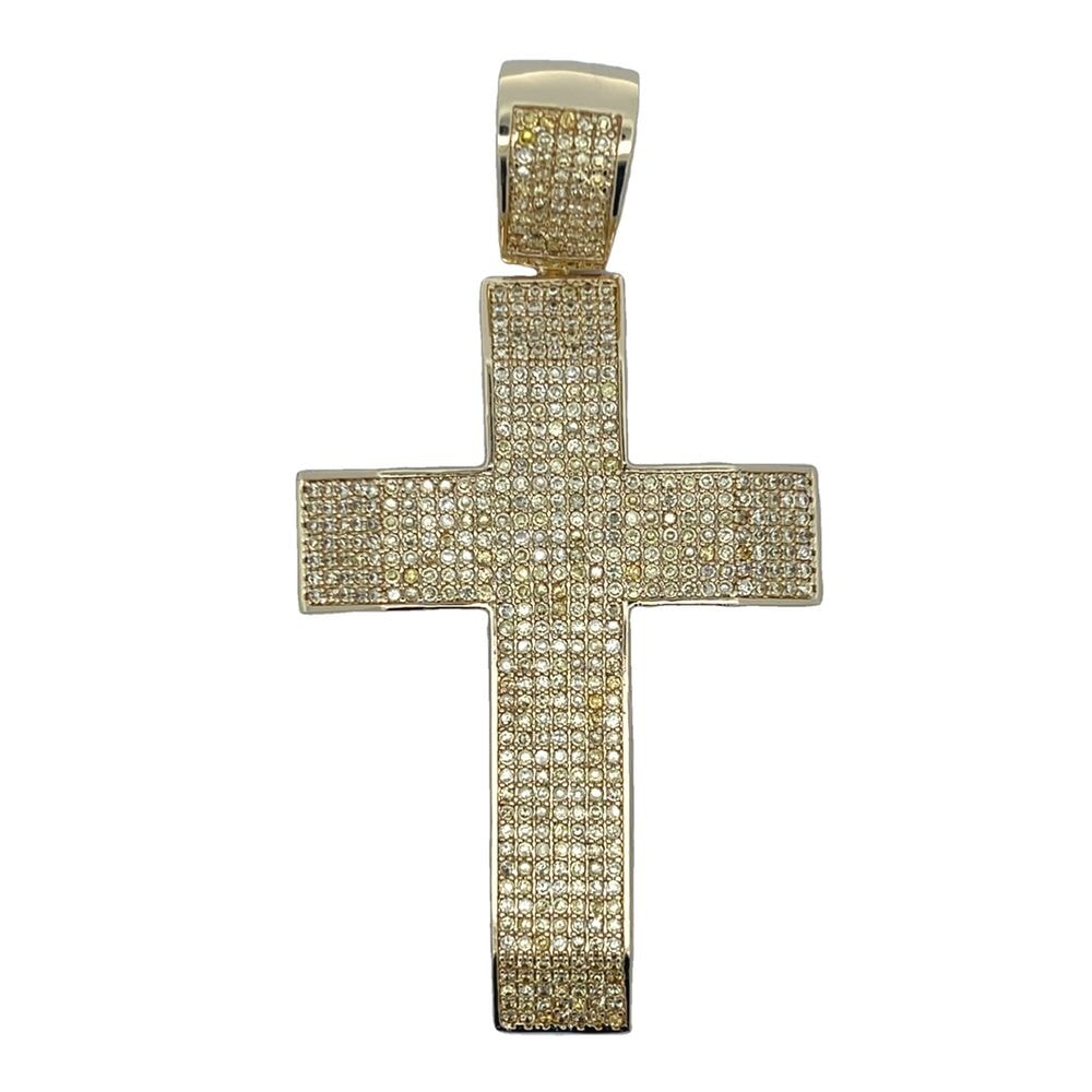 XL 7 Row Gold Yellow CZ Cross Iced Out Pendant HipHopBling