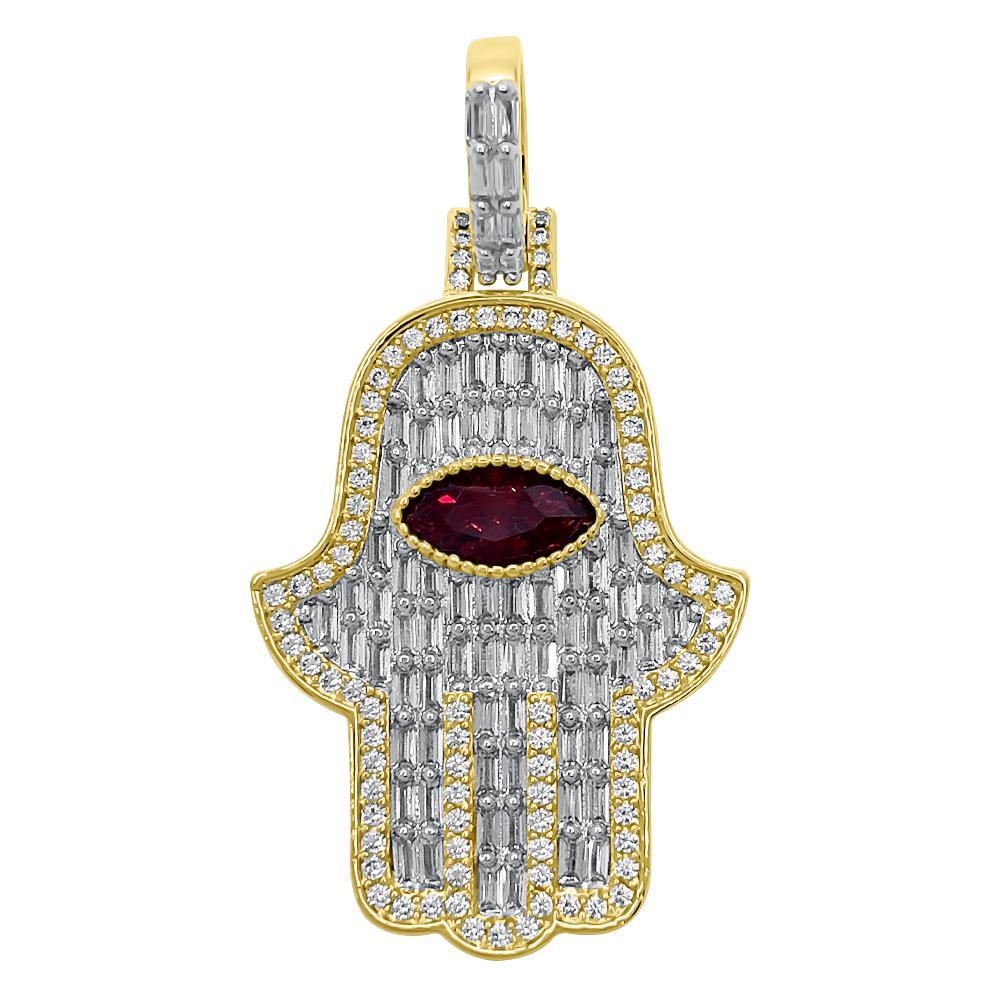 3D Gem Hamsa Baguette VVS CZ Iced Out Pendant HipHopBling