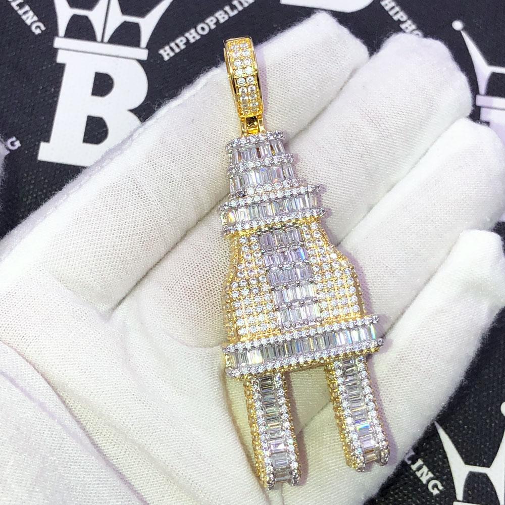 3D PLUG Baguette CZ Hip Hop Iced Out Pendant HipHopBling